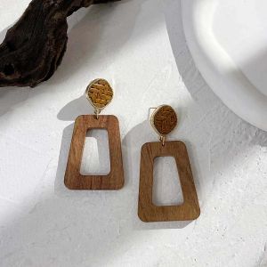 A680989e - Boucles D'oreilles Géométriques Vintage En Bois Pour Femmes,Faites À La Main,Couleur Marron,En Forme De Feuille,Cercle Rond,Bijoux 2022 - Neuf