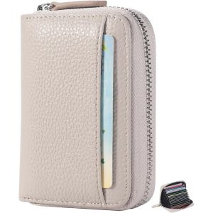 Porte-Cartes De Crédit En Cuir Véritable Pour Femme Avec Blocage Rfid - Étui À Fermeture Éclair - Petit Portefeuille Compact En Accordéon Pour Homme Et Femme,Blanc,S,Moderne - Neuf
