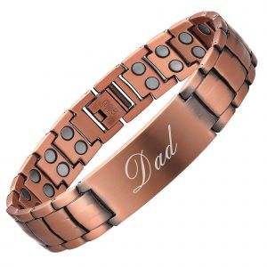 Bracelet En Cuivre Pur Pour Homme, Bracelet Magn&eacute;tique Double Rang&eacute;e 8,6' Ajustable, Cadeau Pour La F&ecirc;te Des P&egrave;res (Blackdad) - Neuf