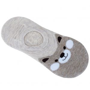 1 Paire De Mocassins Bateau Antidérapants Pour Femmes, En Coton, Invisibles, Coupe Basse, Chaussettes Invisibles-Gris + Ours - Neuf
