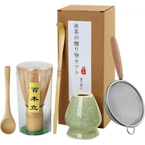 KALANKA-Matcha kit (5Pièces) Set de Fouet à Matcha Japonais Matcha set Fouet à matcha en bambou Pelle Support de fouet à matcha Le choix parfait pour les amateurs de la culture japonaise du matcha - Neuf
