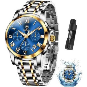 Montre Multifonction Pour Homme - En Acier Inoxydable - Chronographe - Cadran Romain - Montre De Luxe - Étanche - Lumineuse - Avec Date - Cadeau Pour Homme - Neuf