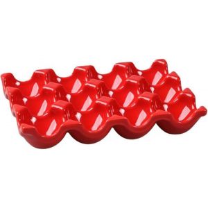 bo&icirc;tes a ?ufs en porcelaine, porte-?ufs antiderapant en ceramique pour refrigerateur, plan de travail et cuisine, accessoire decoratif rouge, 6 ?ufs - Neuf