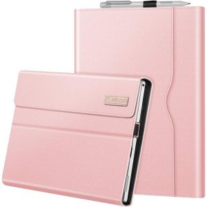 Housse Pour Microsoft Surface Pro 7+/Surface Pro 7/Pro 6/Pro 5/Pro 4/Pro 3 - Coque Multi-Angle Ajustables Etui De Protection Fermeture Magn&eacute;tique Cover Avec Poche De Documents, Or Rose - Neuf