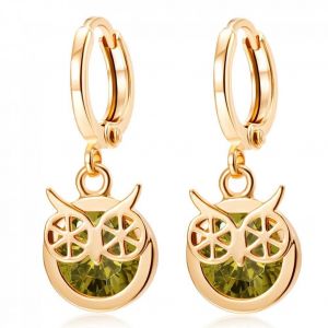 4 Couleurs 1 Paire Femmes R&eacute;tro Hibou Forme Oreille Pendentif Multicolore Zircon Boucles D'oreilles Bijoux (Vert) - Neuf