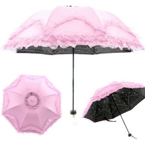 Ershi-Parasol De Princesse Vintage En Dentelle Uv Pliable Avec Broderie Florale 3d Bleu[1615] - Neuf