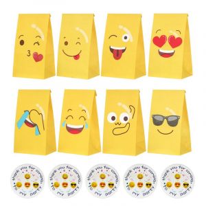 Lot de 24 sachets de bonbons Emoji, sac cadeau en papier avec 24 autocollants, petit format - Neuf