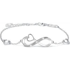 925 Sterling Silver Infinity Bracelet For Women Cubic Zirconia Infinity Symbol Infinity Love Adjustable Bracelet, Mother's Day Valentine's Day Gift - With Gift Box - Neuf