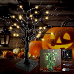 Trahoo-G&eacute;n&eacute;rique Sapin D'halloween Noir &Agrave; Paillettes Avec Toiles D'araign&eacute;es,Halloween D&eacute;co De Table De F&ecirc;te,Arbre Lumineux D&eacute;coratif Pour Halloween - Neuf