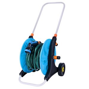Varan Motors - SX-901-20 Enrouleur de tuyau d'arrosage mobile 20m sur roues, d&eacute;vidoir avec lance 5 fonctions et accessoires - Neuf