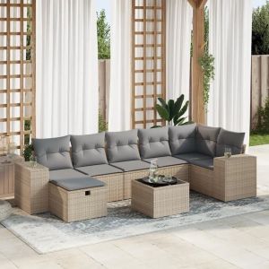 Salon De Jardin Avec Coussins 8 Pcs Beige Résine Tressée - Neuf