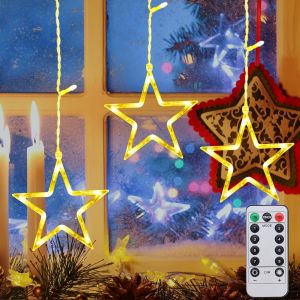 Kal-Rideau Lumineux Noël Etoiles, 3 Grandes Étoiles 39led Guirlandes Lumineuse À Pile Étanche 8 Modes Avec Télécommande Luminaires Pour Exterieur Interieur Chambre Fenetre Jardin Mariage Noël Decorat - Neuf
