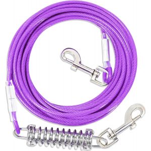 Laisse Pour Chien Avec Ressort, Crochets Pivotants À 360°, Câble En Fil D'acier Avec Clips Durables De Qualité Supérieure Pour Une Utilisation En Extérieur, Violet, 9 M - Neuf