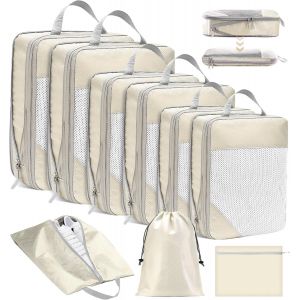 9 Pi&egrave;ces Organisateur De Voyage,Packing Cubes Compression,Organisateur Val ,Per V&ecirc;tements, Chaussures Et Cosm&eacute;tiques,Rangement Val Organisateur.(Beige) - Neuf