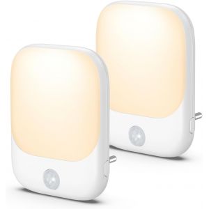 Veilleuse Avec D&eacute;tecteur De Mouvement, 2pcs Veilleuse Prise Electrique Con 5 Luminosit&eacute;s R&eacute;glables, Veilleuse Enfant Led Con Modes On/Auto/Off Pour Chambres, Escaliers, Cuisine - Blanc Chaud - Neuf