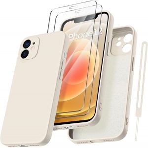Checarzhn--No1-Coque Protection Caméra Pour Iphone 12 Avec 2 Pièces Verre Trempé, Housse De Protection Silicone Antichoc Doublure Microfibre Douce Ultra Fine Coque Iphone 12 6.1"" - Kaki - Neuf