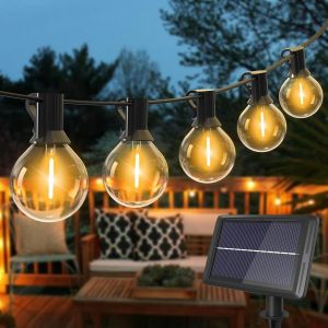 AIOU-Guirlande Solaire Extérieur 13M,G40 Led Guirlande Lumineuse Exterieur Solaire,4 Modes/Étanche Guirlande Guinguette Solaire Pour Jardin Terrasse Mariage Cour Patio Fête Noël(Blanc Chaud) - Neuf