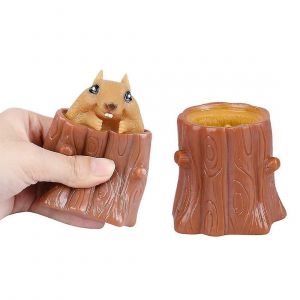 Squeeze Squirrel Cup Jouets Pour Enfants, D&eacute;compression Mal&eacute;fique Souches D'arbres, Jouets Fidget En Caoutchouc, Mignon T&eacute;lescopique Miniature - Neuf