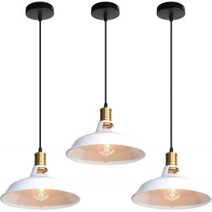 Kal-Suspension Lustre Industrielle Vintage Luminaire Plafonnier E27 Salon Abat-Jour Plafond En Métal Rétro Style Nordique Design Câble Réglable (Blanc, 3pcs) - Neuf