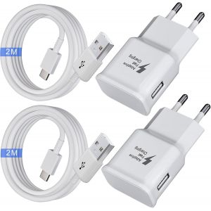 Thef-2-Pack Chargeurs Usb, Chargeur Rapide Avec Câble De Charge De 2m,Type C Adaptateur Telephone Pour Samsung Galaxy S10 S10+ S10e S9 S9+ S8 S8 Plus A54 A53 A51 A34 A20e A14 A13 M54 M53 M34 M33 M14 - Neuf