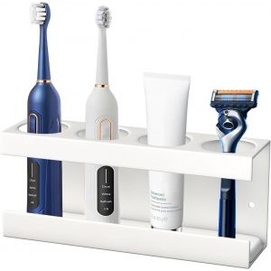 Porte-brosse à dents (blanc 4 trous), support mural pour brosse à dents, support pour brosse à dents électrique, support pour brosse à dents électrique sans perçage pour salle de bain - Neuf