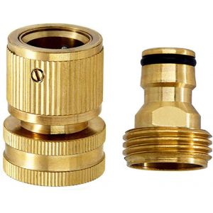 Tuyau D'arrosage à Connexion Rapide 3/4 Pouce,1 Jeu (2 Pièces) Raccord Tuyau D'arrosage en Laiton 19 mm,Adaptateur Automatique Laiton Male/Femelle pour Jardin,Cuisine,Extérieur,2pcs - Neuf