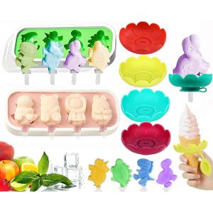 Kalanka-Moule Glace Silicone,2 Pi&egrave;ces Moule &Agrave; Glace En Silicone Sans Bpa+4 Supports &Agrave; Glace En Silicone Pour Enfants,Moule Glace,Diy Moule Glace &Agrave; R&eacute;utilisables Pour La Cr&egrave;me Glac&eacute;e - Neuf