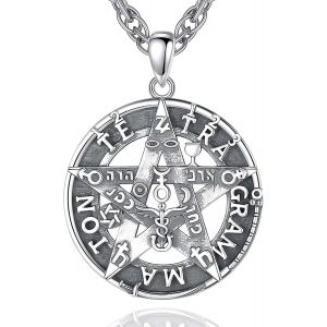 Asas-Collier Tetragrammaton Argent 925 Pour Homme Femme Pendentif Pentagramme Avec 5 Forces Élémentaires Bijoux Pentacle De Protection Avec Opale Bleue Amulette Protection - Neuf