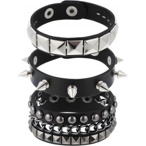Kal-Lot De 3 Bracelets Punk Rock Clout&eacute;s En Cuir Noir &Agrave; Pointes Pour Homme Et Femme, Bracelets Gothiques R&eacute;glables Style R&eacute;tro Ann&eacute;es 80, Accessoires De F&ecirc;te D'halloween - Neuf