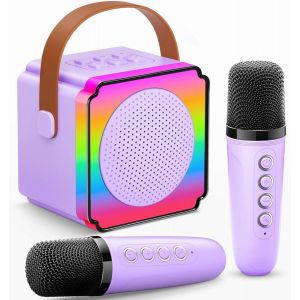 KALANKA-Micro Karaoke Enfant avec 2 Micro sans Fil, Cadeau Anniversaire Fille et Garçon 3-12 Ans, Micro Karaokeavec LED, Effets Vocaux et Carte Cadeau, Jouet Enfant pour Chanter-Violet - Neuf