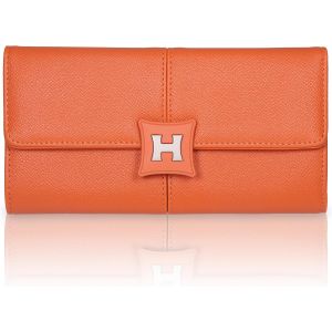 CAUC-Portefeuille Femme, Porte Feuille Femme Grand Format Fashion Orange, Porte Feuilles pour Femme avec Plusieurs Poches Zipp&eacute;es, Portefeuilles et Porte-Cartes Femme Magn&eacute;tique &agrave; Long Rabat - Neuf