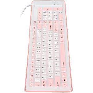 Clavier Pliable en Silicone Souple &agrave; 103 Touches, Clavier Muet Filaire USB Pliable, &eacute;tanche &agrave; la Poussi&egrave;re, Clavier Doux au Toucher, pour Ordinateur Portable, Jeu (Rose) - Neuf