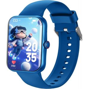Fitness Tracker Montre Connect&eacute;e Enfant, 1,83"" Smartwatch Montre Intelligente avec 100+ Modes de Sport Bluetooth Podom&egrave;tre Moniteur de Sommeil Cadeau Ado Gar&ccedil;on Fille 6-16 Ans,Glossy Blue - Neuf