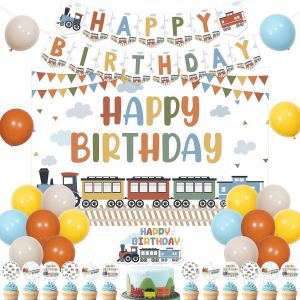 Eryi-Décorations D'anniversaire Sur Le Thème Du Train, Panneau « Happy Birthday » Pour Décoration De Gâteau De Transport, Véhicule De Circulation - Neuf