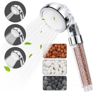 CAP-Pommeau de Douche, Pommeau Douche Anti Calcaire Economie Deau 3 Couches de Filtration Lonique, 3 Modes Pulvérisation Réglables Acier Inoxydable Douche à Main, Douchette Douche Salle de Bain - Neuf