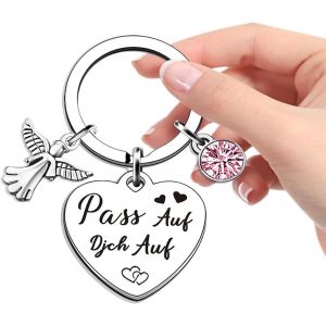 Kal-Porte Clef Forme De C?ur Avec Pierre Précieuse Et Ange Gardien, Porte Bonheur En Forme De C?ur, Porte Clé Porte Bonheur, Porte Clés De Voiture, Pendentif Ange Gardien, Cadeau Pour Femme, Famille, - Neuf