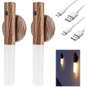 Lot De 2 Appliques Murales Rechargeables Usb C Avec D&eacute;tecteur De Mouvement Pour Int&eacute;rieur, Veilleuse Magn&eacute;tique Sans Fil, Lampe Portable &Agrave; D&eacute;tection Automatique Pour Couloir, Avec C&acirc;ble De Charge De - Neuf