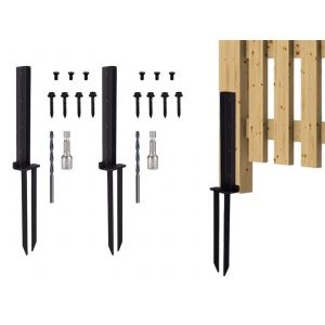 Kit d'ancrage pour poteau de cl&ocirc;ture avec piquet de sol et piquets de r&eacute;paration - 2 pi&egrave;ces - Neuf