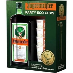 Coffret Partypack - Liqueur J&auml;germeister 35.0% Vol. 175cl + 4 Verres &Eacute;co-Cups + 1 Pompe - Neuf