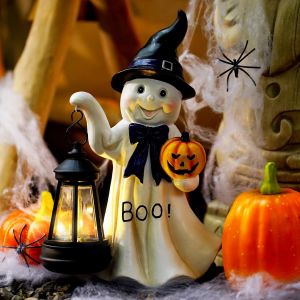 Cauc-D&eacute;coration Solaire Halloween Ghosts Avec Lampes Solaires - Fant&ocirc;mes Avec Chapeau De Sorci&egrave;re, Citrouille Et Lanterne - Lampe Solaire Effrayante Pour Jardin, Terrasse, Table - D&eacute;coration - Neuf