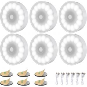 6 Pi&egrave;ce 14 Leds Veilleuse &Agrave; Induction, Veilleuse D&eacute;tecteur De Mouvement, Rechargeable Par Usb, Adsorption Magn&eacute;tique, Pour Armoires, Chambres, Escaliers, Cuisines, Couloirs, Blanche - Neuf