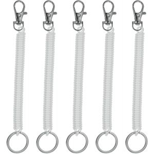 KAL-Porte-Clés À Ressort Rétractable, Lot De 5 Cordons Porte-Clés Anti-Perte Avec Mousqueton En Métal 12 Cm Pour Clés Et Portefeuille, Transparent - Neuf