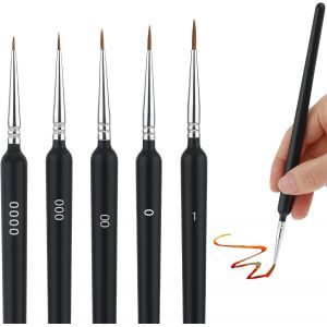 Tianyi-Lot De 5 Pinceaux Fins Pour Peinture Miniature, Pinceau Acrylique, Aquarelle, Modélisme, Peinture Par Numéros, Pinceau Fin, Petit Pinceau De Détail, Pinceau D'artiste, Pinceau De Peinture - Neuf