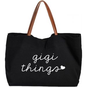 SJZG-Sac Tote Bag En Toile 48X30 Cm R&eacute;utilisable Courses Coton Cabas Fourre Tout Femme Avec Poign&eacute;es En Cuir - Neuf