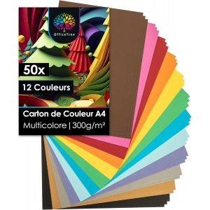Mevronisshop-50x Feuilles Cartonn&eacute;es A4 300g - 12 Couleurs - Feuille Cartonner De Couleur Papier 300g A4 Pour Le Bricolage - Imprimable - Feuille Cartonn&eacute;e - Neuf