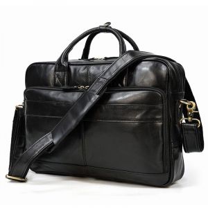 Sac messager en cuir véritable pour homme,sac à main pour ordinateur portable d'affaires,étui à bombes vintage,grand sac en cuir de vachette,Elin Horse,initié,16 pouces - Oil Leather Black - Neuf