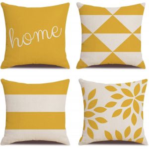 Lot De 4 Housses De Coussin Jaunes 45x45cm Taies D'oreiller Modernes Decorati - Neuf