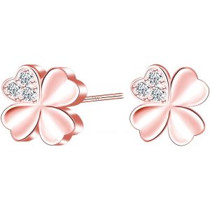 Kal-Argent 925 Boucles D'oreilles Clous De Quatre Feuilles Pour Femme Fille Clous D'oreilles Argent Avec Zircon Cubique Boucles D'oreilles Trèfle Bijoux - Neuf