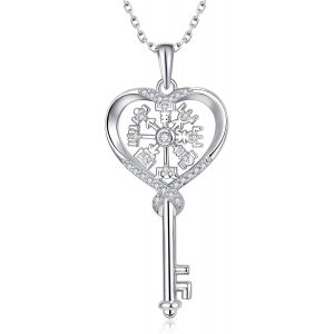 925 En Argent Vegvisir Pendentif Cl&eacute; Collier Viking Biux Pour Femmes - Neuf