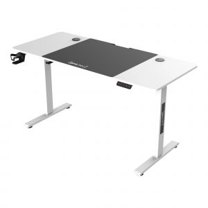 Bureau table poste de travail &eacute;lectrique &agrave; hauteur r&eacute;glable assis debout plateau rectangulaire 140 x 60 cm blanc Helloshop26 03_0009083 - Neuf